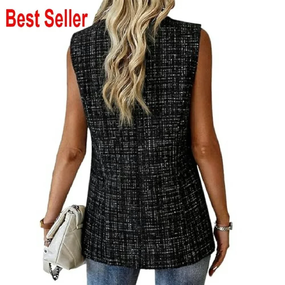 Sleeveless Blazer Vest Lightweight Open Front Work Office Chic Minimal Elegant